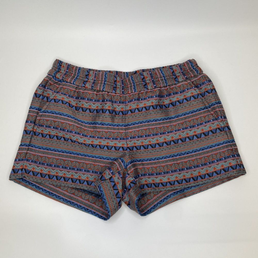 J Crew Shorts Womens 0 Red Blue Jacquard Aztec Pull On Festival Boho